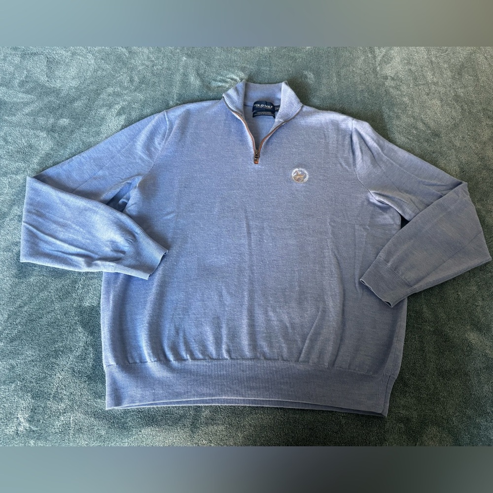 Polo Golf Ralph Lauren Men's Blue 100% Merino Wool Quarter Zip Pullover Size XL